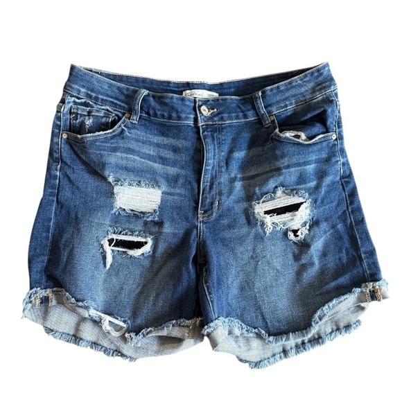 KanCan Pants - KanCan Distressed Denim Shorts Cuffed Hem Ripped Blue Jean Shorts Size 18